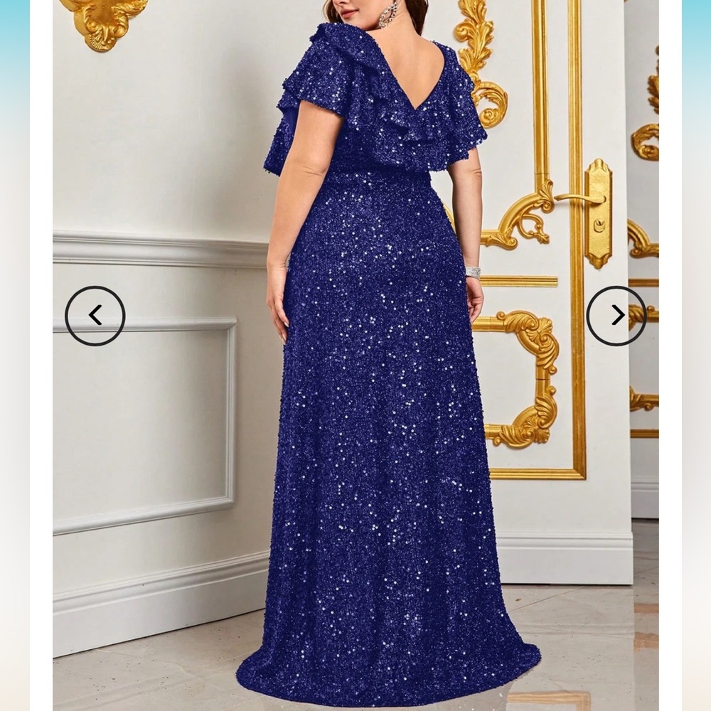 Faeriesty Plus Size Formal Prom Wedding Cruise Blue Sequin Gown Dress NEW - Picture 2 of 8